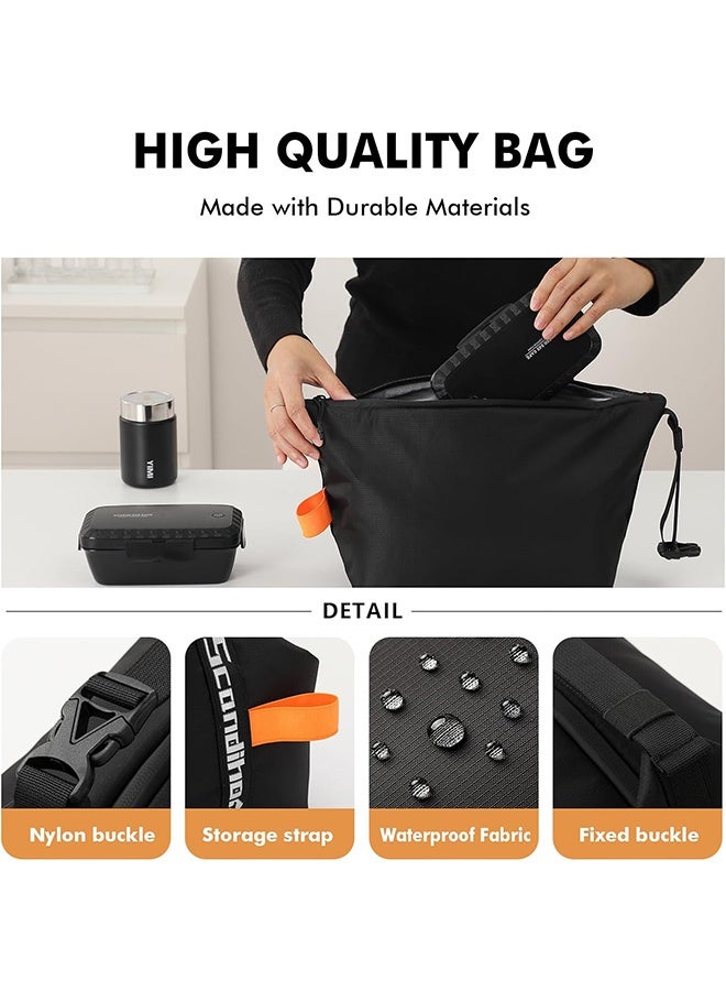 إم إكس إن كيس غداء، كيس مبرد صغير مضاد للتسرب حاويات غداء طعام، حقائب حقيبة غداء قابلة لإعادة الاستخدام للعمل والرحلة والسفر (أسود) - Image 3