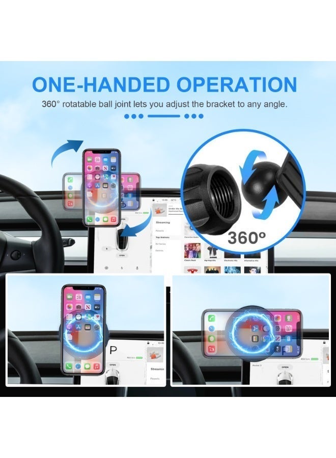 فيتوسي حامل هاتف للسيارة مخصص لتسلا موديل 3 و Y – قاعدة مغناطيسية للوحة القيادة متوافقة مع تقنية الشحن المغناطيسي ماج سيف، مزود بمشبك ثابت لشاشة 15.4 بوصة، دوران كامل 360°، تثبيت قوي وقفل بلمسة واحدة لسهولة الاستخدام - Image 3