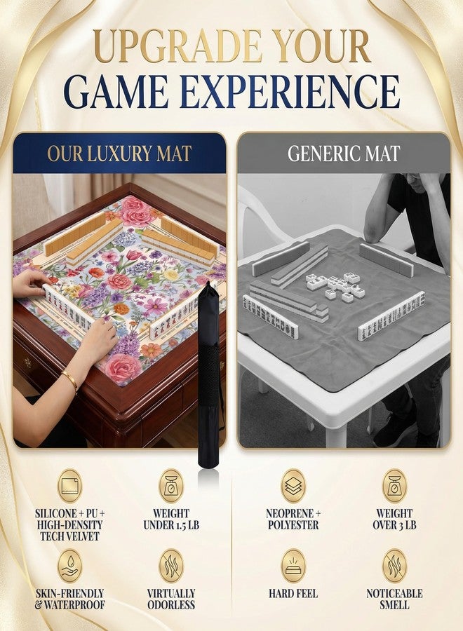 oiikain Mahjong Mat for Table - 32.3 Inch Waterproof & Non-Slip PU Velvet Surface, Lightweight No Crease No Odor Design for Noise Reduction,Includes Printed Rules (Flowers) - Image 3