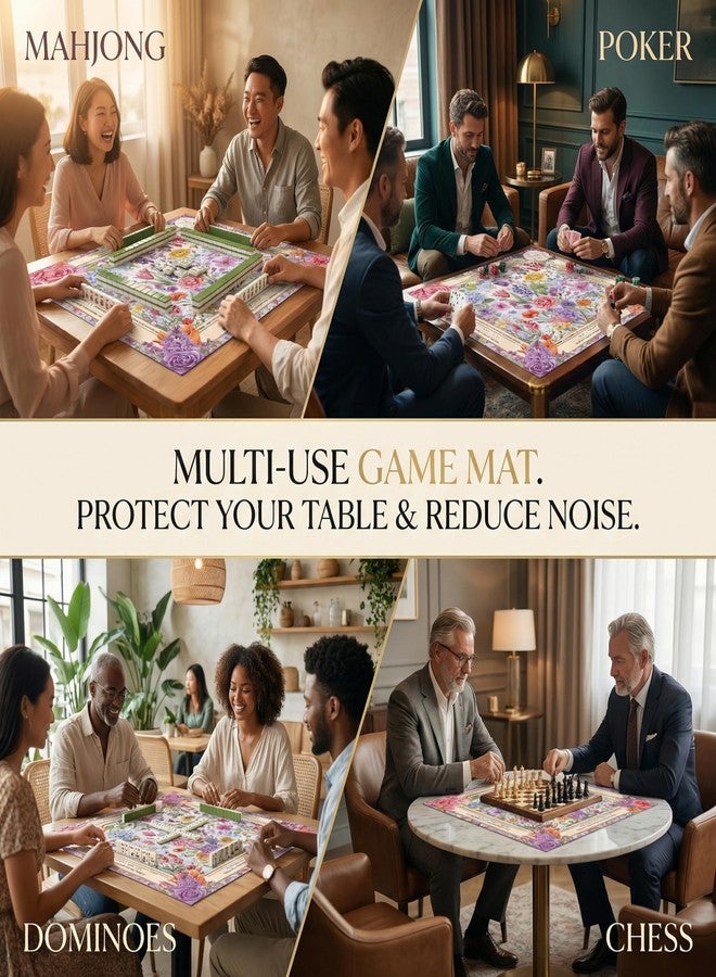 oiikain Mahjong Mat for Table - 32.3 Inch Waterproof & Non-Slip PU Velvet Surface, Lightweight No Crease No Odor Design for Noise Reduction,Includes Printed Rules (Flowers) - Image 4