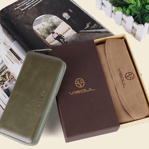 VISOUL Leather Long Zipper Pouch Wallet for Men and Women with RFID Blocking, Large Clutch Cash Long Wallet with Zipper (Olive Green) - Image 5