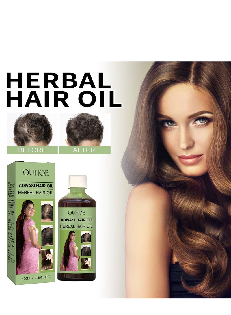 OUHOE Original Hair Growth Oil 3 IN 1 Original Hair Adivasi Hair Growth Oil | Ayurvedic Adiwasi Herbal Kesh tel with Natural Rosemary essential & Biotin for Control Hairfall anti dandruff 100ml - Image 1