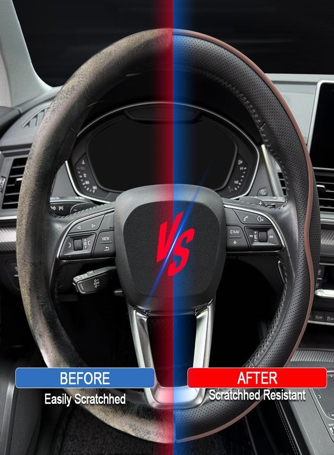 HAOTULE Leather Steering Wheel Cover， with Anti-Slip Stripe Design - Enhanced Grip, Fashion Style, Safe, Non-Slip, Breathable. Upgrade car Interior（Black Brown） - Image 5