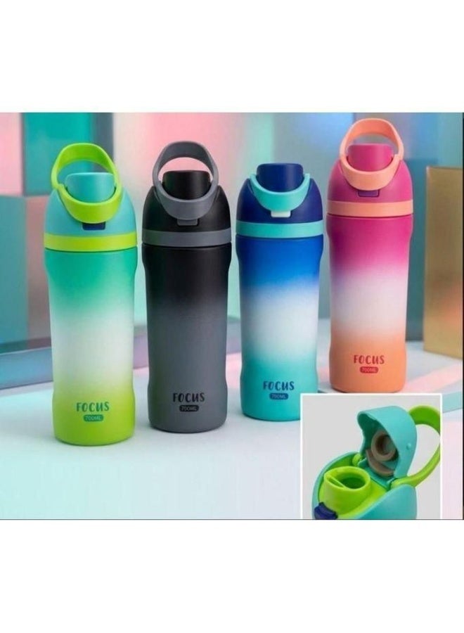 1 Litre Dual-Tone Plastic Water Bottle with Dual-Way Drinking Spout & Time Markers - Leakproof Sports & Gym Drinking Bottle with Built-in Straw, BPA-Free