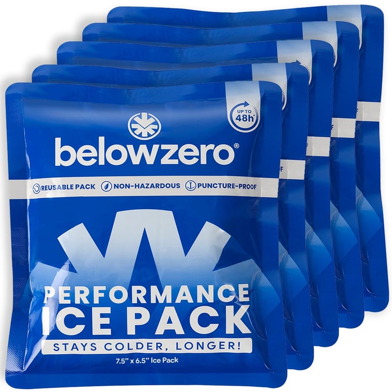Below Zero Prefilled Reusable Ice Packs for Coolers | Long Lasting Freezer Ice Blocks for Camping, Lunch Bags & More | 48 Hour Cooler Ice Pack Technology | Small 7.5â€x6.5â€ (5-Pack) - Image 1