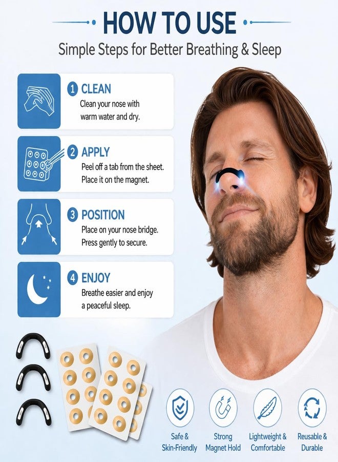 VANIBHA Magnetic Nose Band Complete Starter Kit, 4 Sizes, 15 Day Tabs, Magnetic Applicator, Reusable, Better Breathing & Sleep - Image 3
