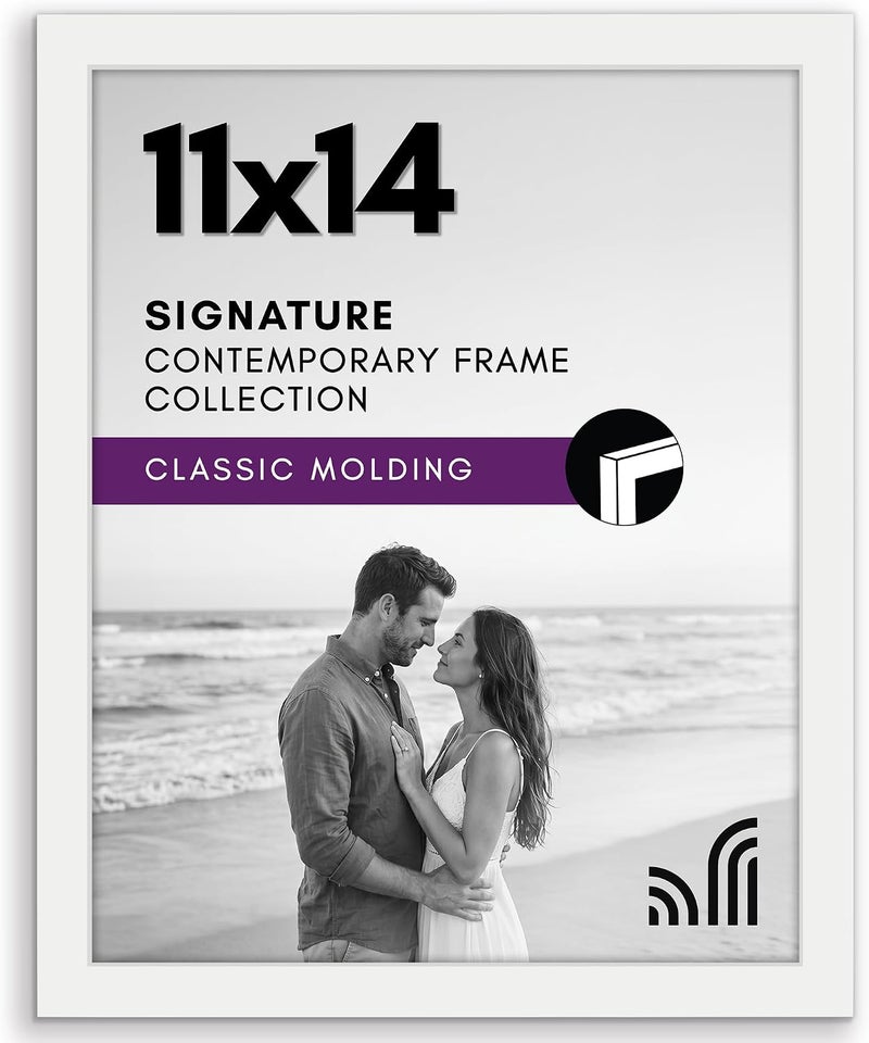 Americanflat 11x14 Picture Frame with Shatter-Resistant Glass - Gallery Style Frame with Engineered Wood - Signature Collection - Photo Frame for Wall Display - White - Image 1