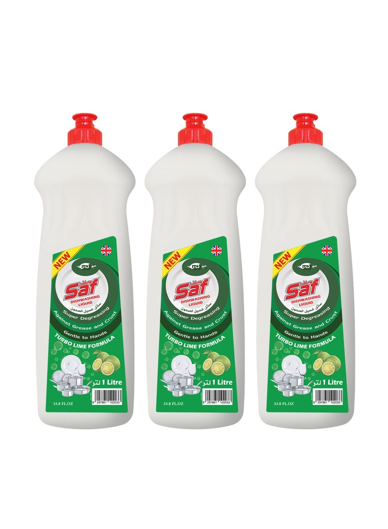 SAF Dishwash Liquid Gel - Lime Green, 1L Each (Pack of 3) | Anti-Bacterial | Powerful Grease Removal | Fresh Lime Scent - Image 1