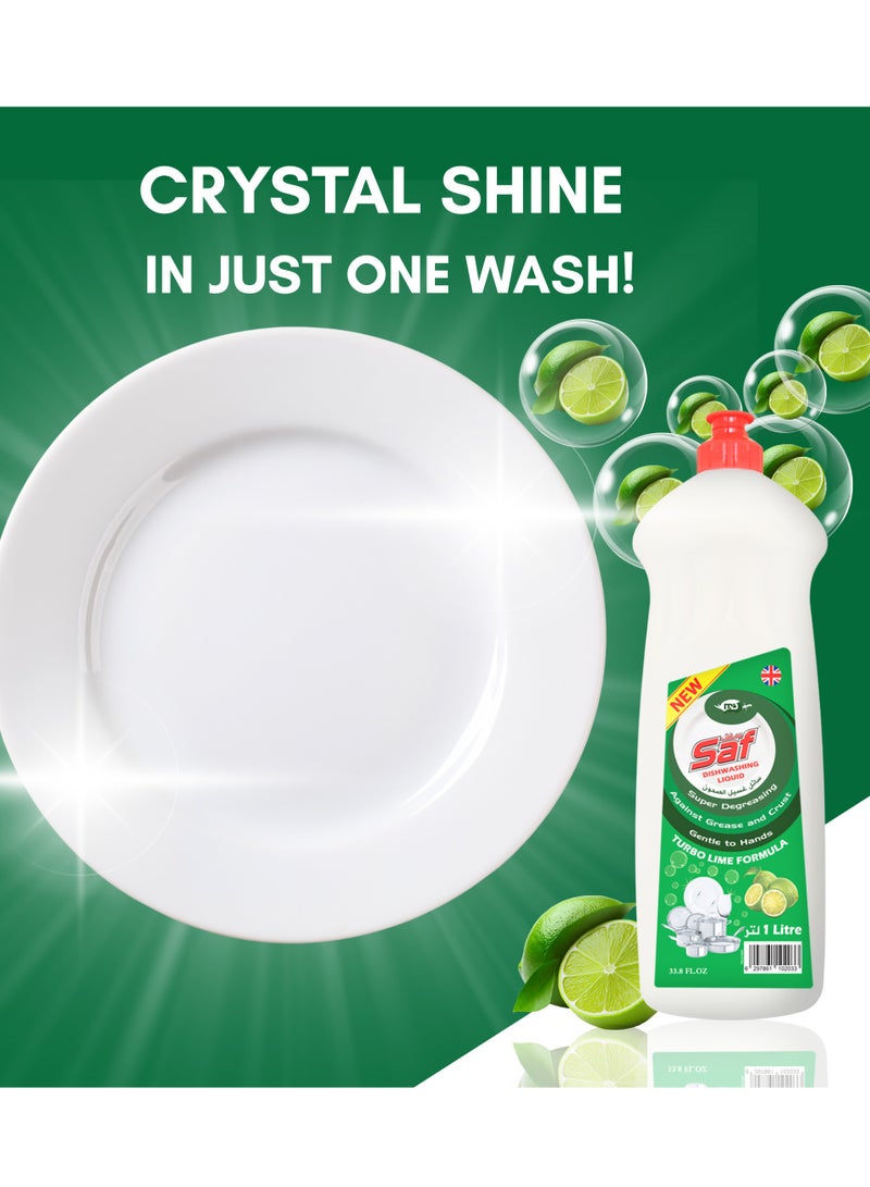 SAF Dishwash Liquid Gel - Lime Green, 1L Each (Pack of 3) | Anti-Bacterial | Powerful Grease Removal | Fresh Lime Scent - Image 4