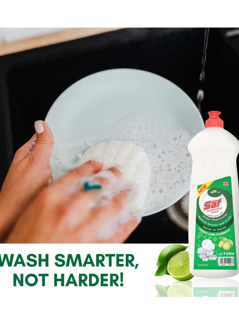 SAF Dishwash Liquid Gel - Lime Green, 1L Each (Pack of 3) | Anti-Bacterial | Powerful Grease Removal | Fresh Lime Scent - Image 5