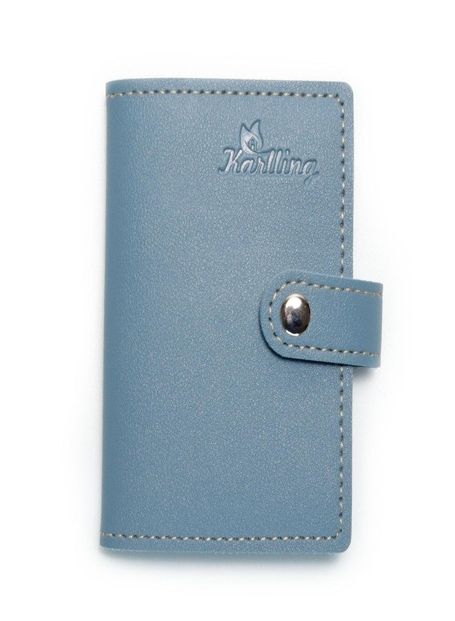 Karlling credit card holder wallet for women/man soft leather business card holder card case organizer bag with 20 card sleeves inside(Blue) - Image 2