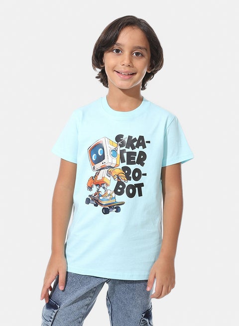 Regular Fit Printed Boys T-Shirt_Aqua