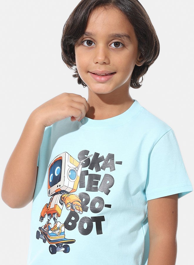 Andora Regular Fit Printed Boys T-Shirt_Aqua - Image 3