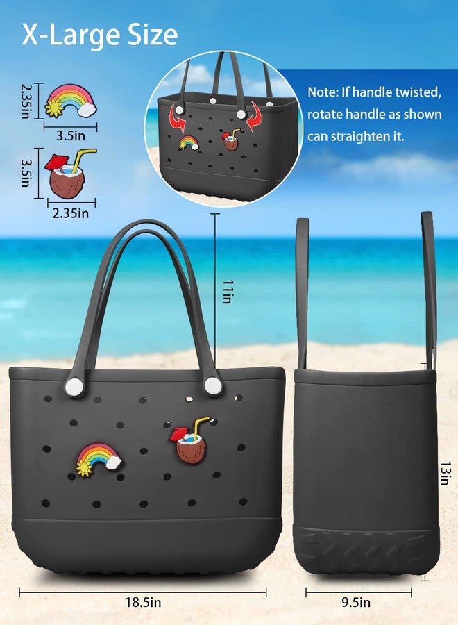 Baonat Beach Bag Rubber Tote Bag - Waterproof Travel Bag for Women Washable Tote Bag Handbag for Sports Beach Market Pool (Large, Black), Black, Large - Image 3