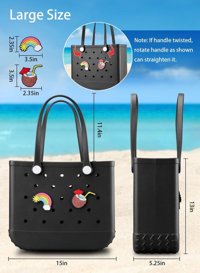 Baonat Beach Bag Rubber Tote Bag - Waterproof Travel Bag for Women Washable Tote Bag Handbag for Sports Beach Market Pool (Large, Black), Black, Large - Image 4