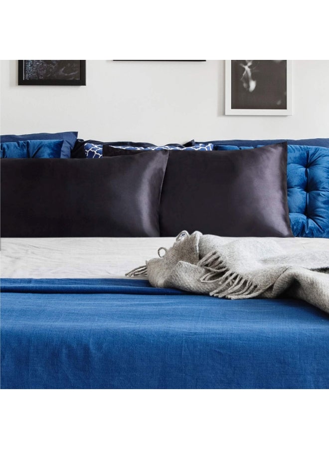 2-Piece Simple Solid Standard Bedroom Pillow Case Silk Black 51x66cm - Image 1