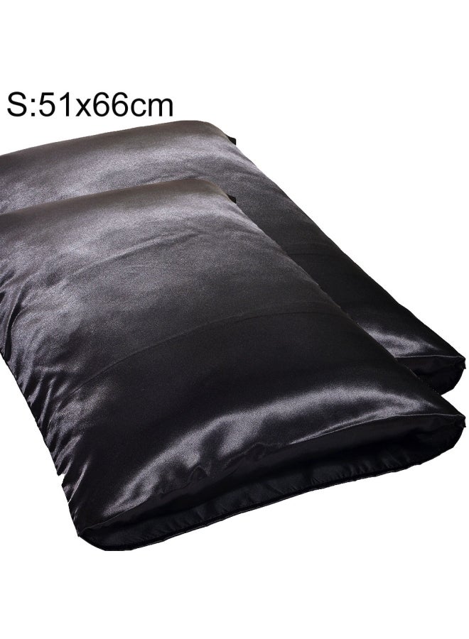 2-Piece Simple Solid Standard Bedroom Pillow Case Silk Black 51x66cm - Image 2