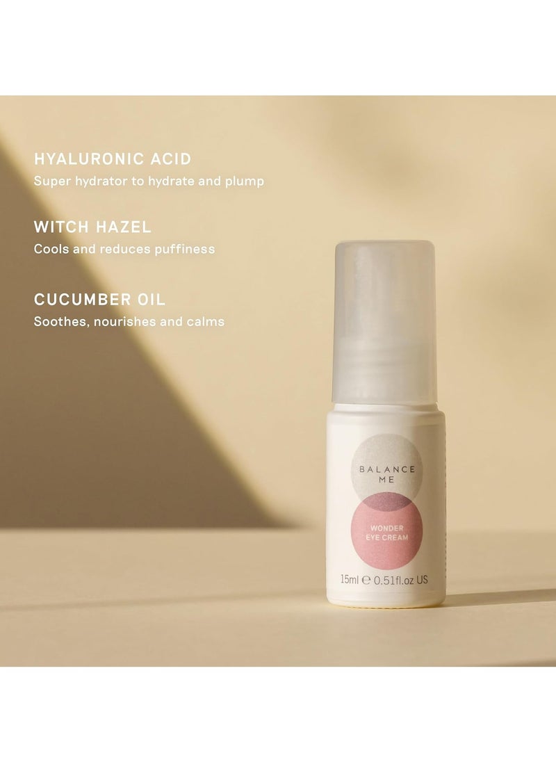 Balance Me - Wonder Eye Cream Vegan Anti Ageing Cream Eye Gel Hyaluronic Acid Hydrates and Reduces Dark Circles and Puffiness For All Skin Types Made In UK 15ml - Image 1