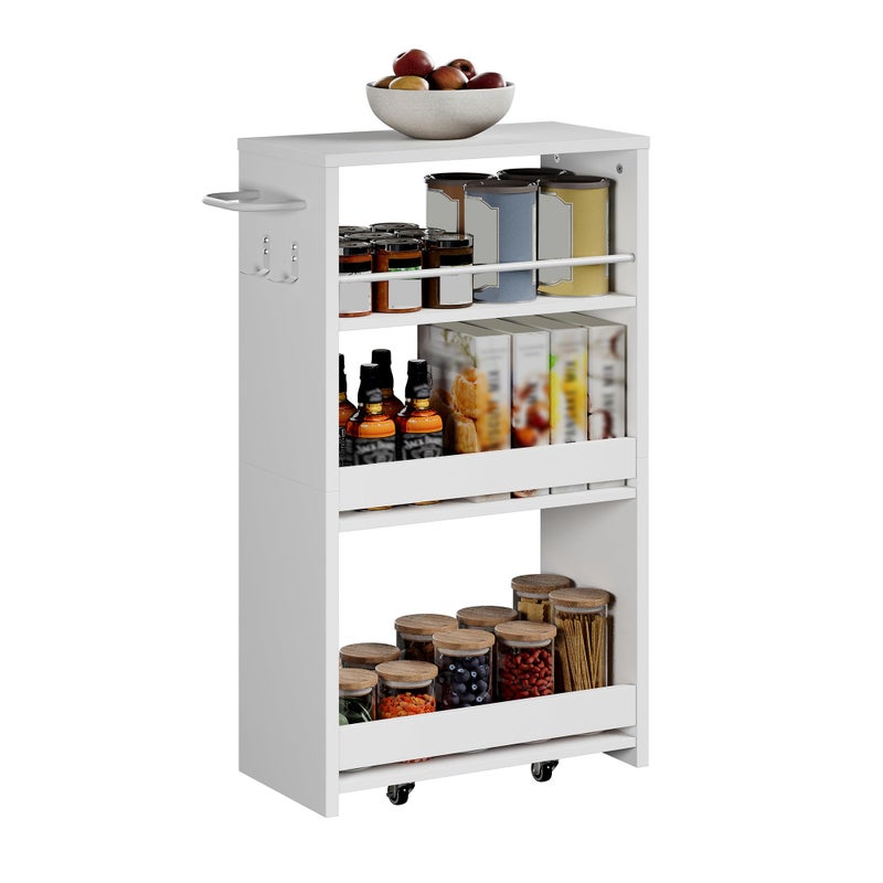ChooChoo 4-Tier Slim Storage Cart with Handle, 7.87" W Rolling Utility Cart on Universal Wheels, Kitchen Cart Mobile Shelving Organization for Laundry Room, Bathroom & Narrow Places, White - Image 1