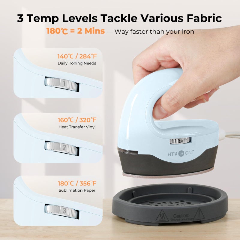 HTVRONT Heat Press H1 Mini Heat Press Machine, Small Heat Press Portable Iron Press Machine for T Shirts, Hats, Heating Transfer Projects (H1 Bubble Blue) - Image 4