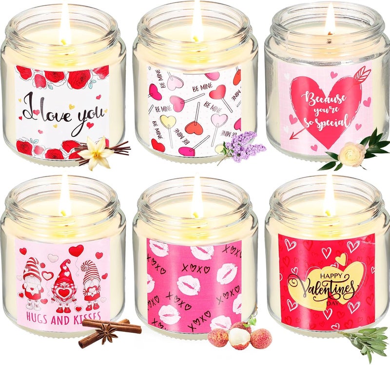 MTLEE 6 Pack Valentine's Day Scented Candles Set 3.5 oz Romantic Valentines Day Aromatherapy Candles Gifts for Her Stress Relief Wax for Couples Home Bathroom Wedding Party