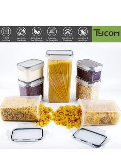 TYCOM Food Storage Containers Cereal & Dry Food Storage Containers Set of 7 with Easy Locking Lids for Kitchen Pantry Organization & Storage  - Image 4