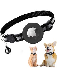 SJet Airtag Cat Collar Breakaway for Dogs Cats, Reflective Kitten Collar with Apple Air Tag Holder and Bell, 0.4 Inches in Width and Lightweight (Black)  - Image 1
