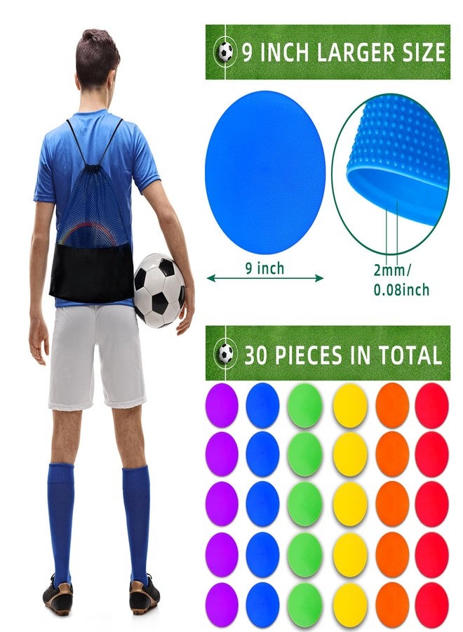 PIKZH 30 Pcs Poly Spot Markers 9 inch Non-Slip Rubber Agility Training Markers Floor Dots Flat Field Cones for Football Basketball Soccer School Exercise Drills Gym Dance Practice 6 Colors - Image 4