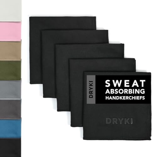 DRYKI Sweat Absorbing Handkerchiefs  QuickDry Microfiber Sweat Rags  Towels for Face Hands  Body  Perfect for Gym Sports and Work Black 5 Pack