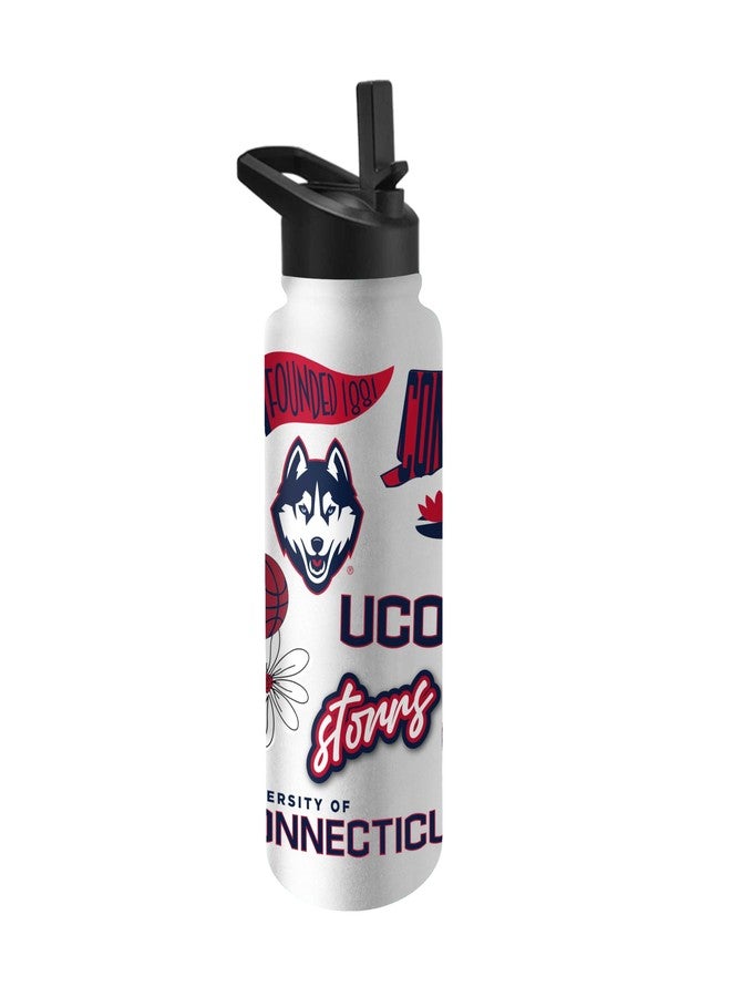 Logo Brands NCAA UConn Huskies 34oz Native Quencher Bottle - Double-Wall Insulated, Stainless Steel, No-Spill Lid, Easy Carry Handle