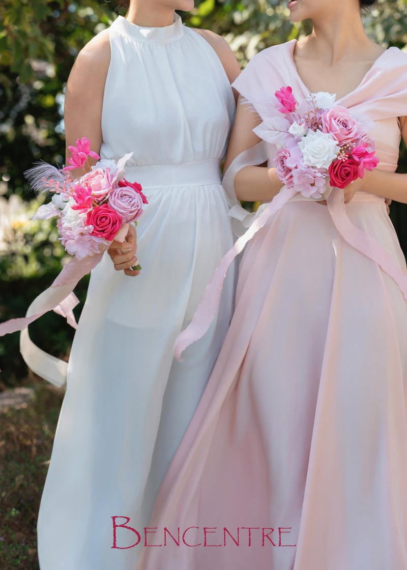 BENCENTRE 7 Inch Hot Pink Bridesmaid Bouquet for Wedding  Set of 4  Small Wedding Bouquet for Marriage Proposal Party and Vintage Wedding Ceremony Anniversary Artificial Flowers - Image 3