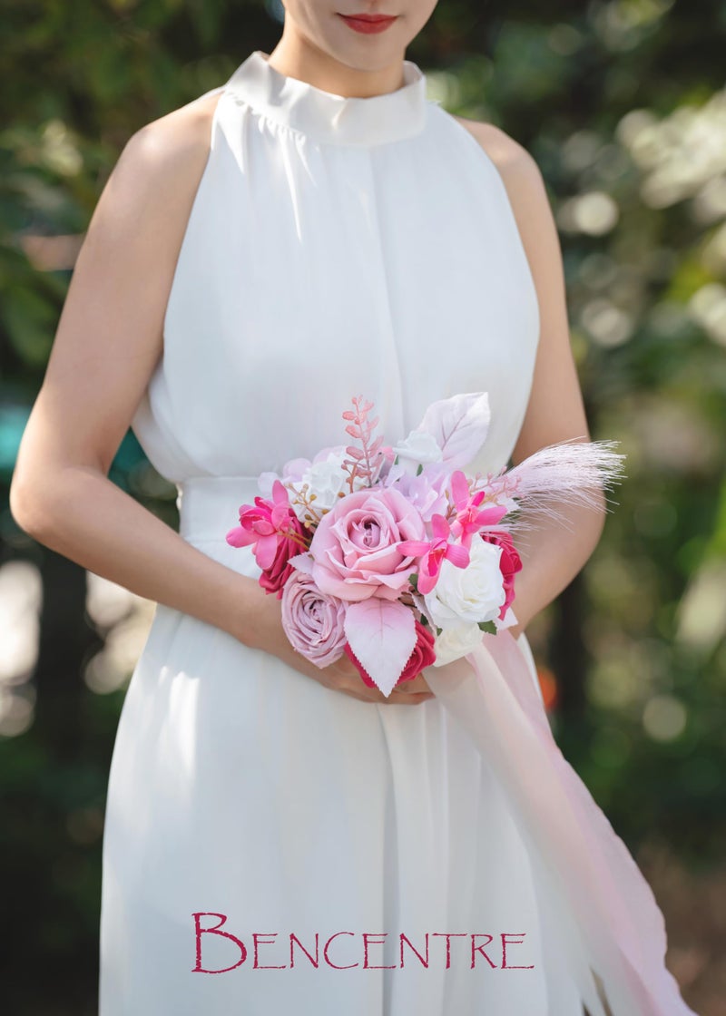 BENCENTRE 7 Inch Hot Pink Bridesmaid Bouquet for Wedding  Set of 4  Small Wedding Bouquet for Marriage Proposal Party and Vintage Wedding Ceremony Anniversary Artificial Flowers - Image 2