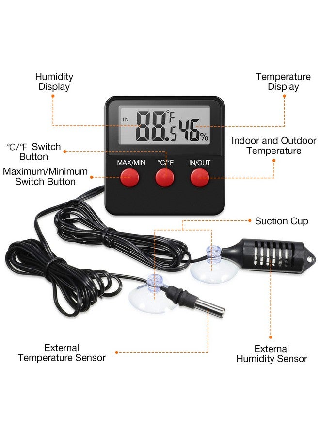 Weewooday 2 Pcs Reptile Thermometer And Humidity Gauge Reptile Terrarium Thermometer Hygrometer With Probes Indoor Outdoor Digital Pet Temperature And Hygrometer Gauge For Reptiles Pet Keeping - Image 3