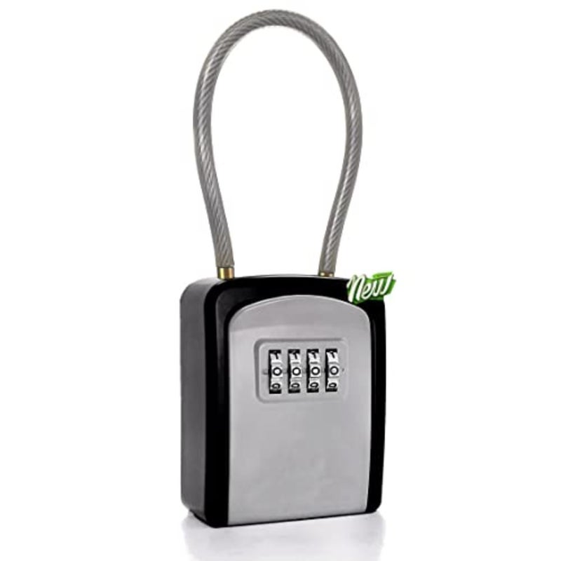 Key Lock Box Portable with Removable Cable Shackle, Indoor Outdoor Waterproof 4 Digit Password Combination with Resettable Code with A B Switch Key Lockbox for Outside Hold Spare Keys for Realtors - Image 1