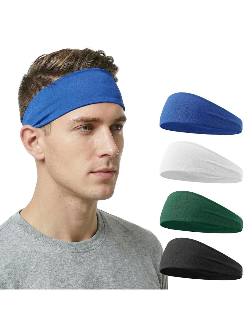 Seayoo 4 pcs Summer Sports Headbands, Stretchy Durable Sweatband Headbands for Men Women Fitness Pilates Running Yoga-Black+Blue+White+Neon Yellow - Image 1