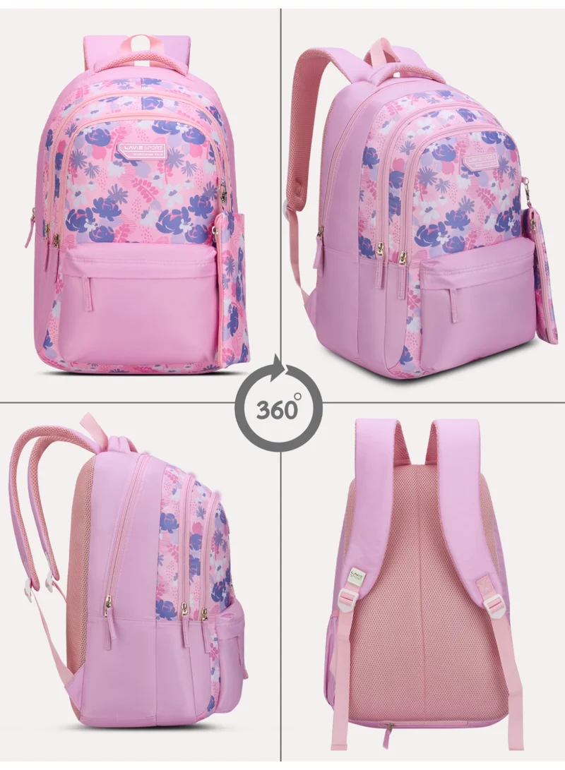 لافي حقيبة ظهر روك روز رياضية  لتر متوافقة مع اللابتوب وغطاء مطر وحافظة أقلام بنفسجي
