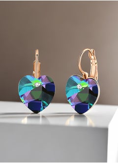 EVEVIC Austrian Crystal Heart Drop Leverback Earrings for Women 14K Rose Gold Plated Hypoallergenic Jewelry  - Image 2