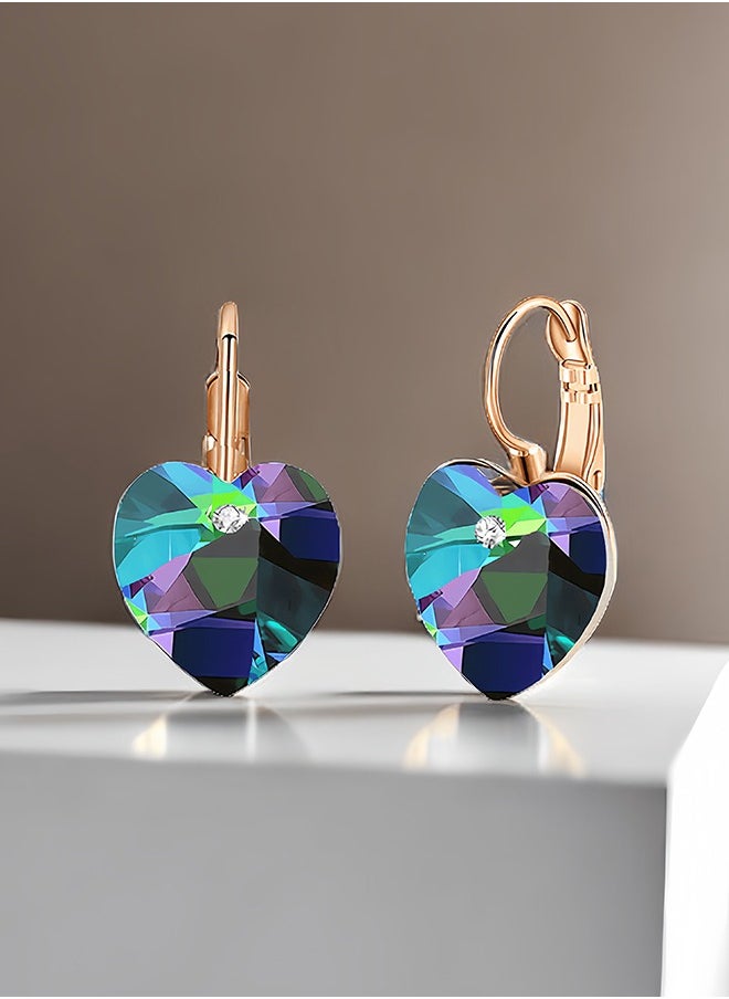 EVEVIC - Austrian Crystal Heart Drop Leverback Earrings for Women 14K Rose Gold Plated Hypoallergenic Jewelry - Image 1