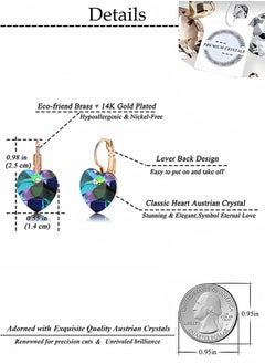 EVEVIC Austrian Crystal Heart Drop Leverback Earrings for Women 14K Rose Gold Plated Hypoallergenic Jewelry  - Image 5