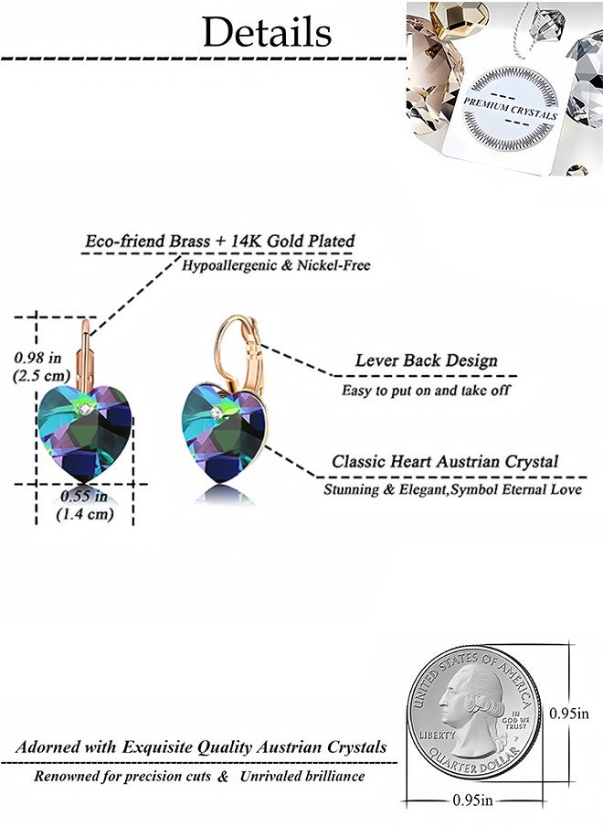 EVEVIC - Austrian Crystal Heart Drop Leverback Earrings for Women 14K Rose Gold Plated Hypoallergenic Jewelry - Image 1