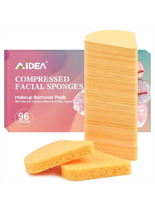 AIDEA 96 قطعة إسفنجات وجه مضغوطة، إسفنجات وجه قابلة للتخلص منها من AIDEA، وسادات تنظيف الوجه، إسفنجات سبا تجميلية من السليلوز الطبيعي 100% لتنظيف الوجه، وسادات تقشير، وسادات إزالة مكياج قابلة لإعادة الاستخدام - Image 1
