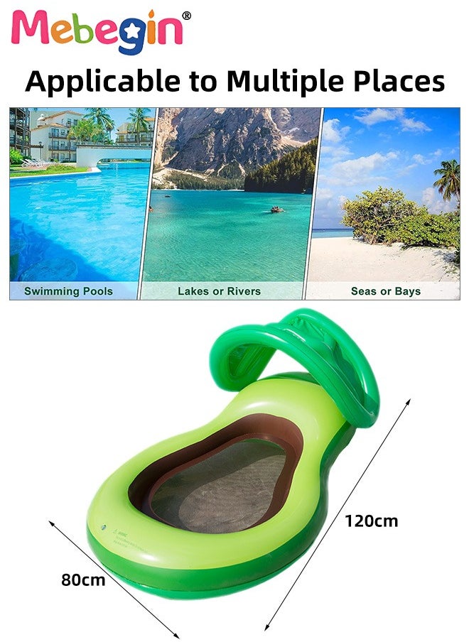 MEBEGIN - Avocado Shape Swimming Float with Mesh Bottom and Sun Canopy, Unique Inflatable Pool Float for Adults and Kids, Sturdy Durable Pool Floating Bed, Fun Water Toys, Suitable for Summer Pools, Beaches, Parties and Water Sports, 120*80cm - Image 1