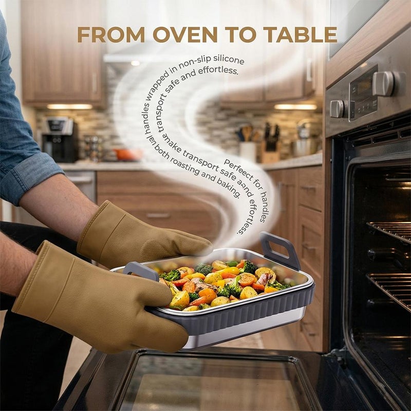 Cross-border stainless steel baking tray upgrade with silicone handle, air fryer grill rack, baking tray with lid and accessories - Image 4