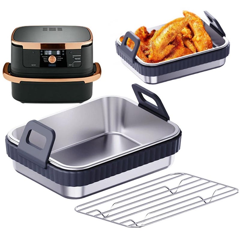 Cross-border stainless steel baking tray upgrade with silicone handle, air fryer grill rack, baking tray with lid and accessories - Image 2