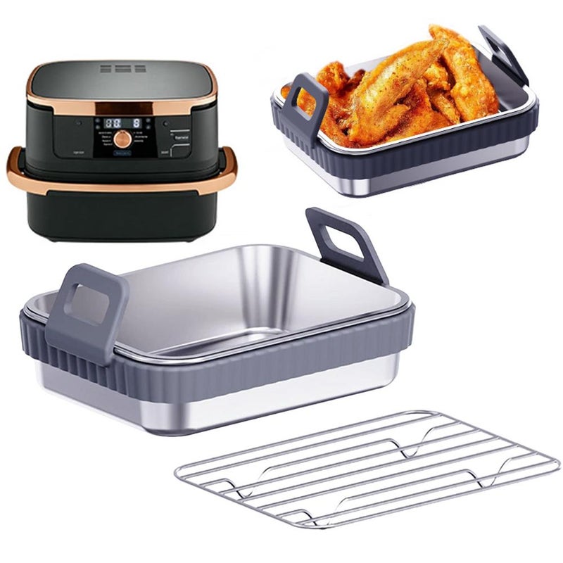 Cross-border stainless steel baking tray upgrade with silicone handle, air fryer grill rack, baking tray with lid and accessories - Image 3