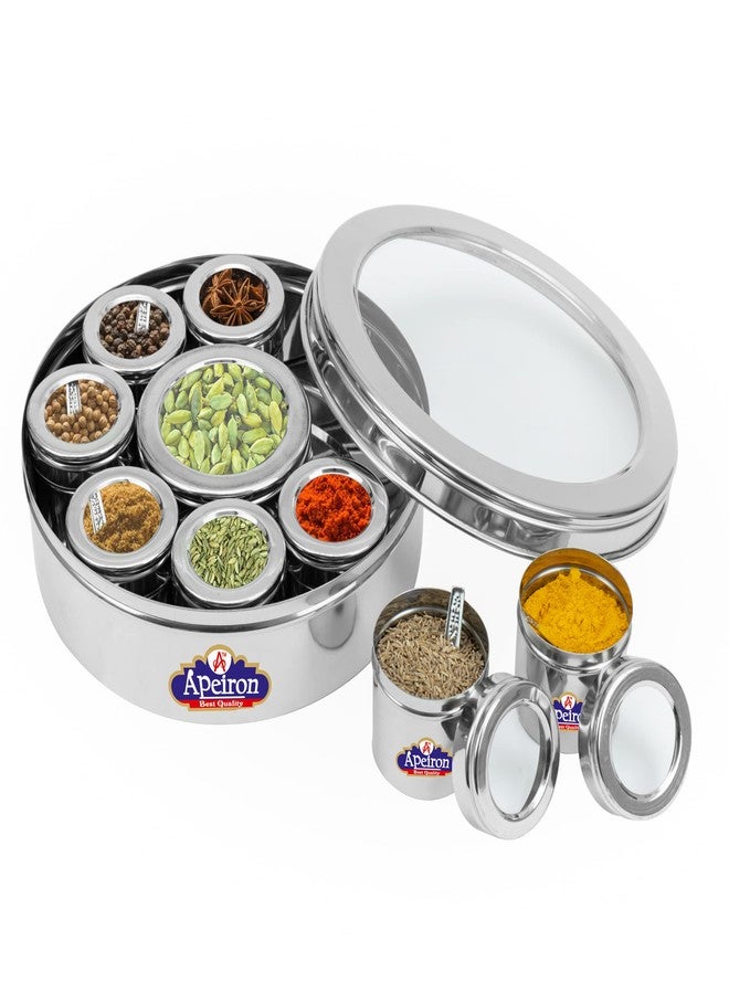 Apeiron Masala Dabba 8 + 1 | 9 containers | 9 Spoon | See through Lid | Spice Container | Spice box |1500ml total capacity - Image 1