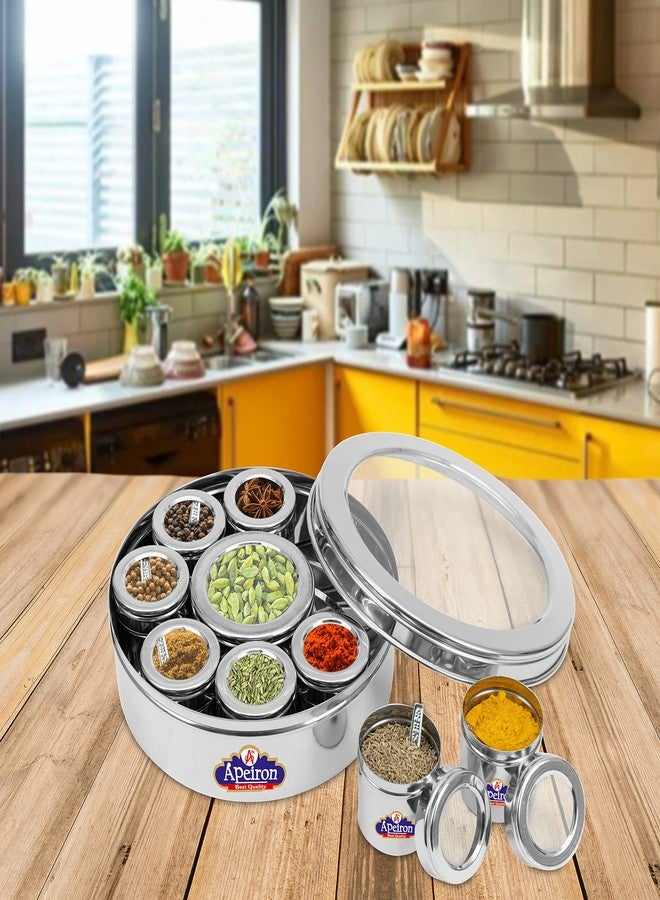 Apeiron Masala Dabba 8 + 1 | 9 containers | 9 Spoon | See through Lid | Spice Container | Spice box |1500ml total capacity - Image 4