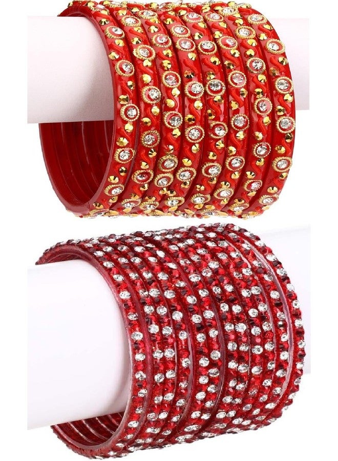 AFAST Red & Red Glass Bangles & Kadas - Combo of 2 Sets (12 & 8 Bangles), Pack Of 20, Perfect for Marriage, Anniversary & Functions - Image 1