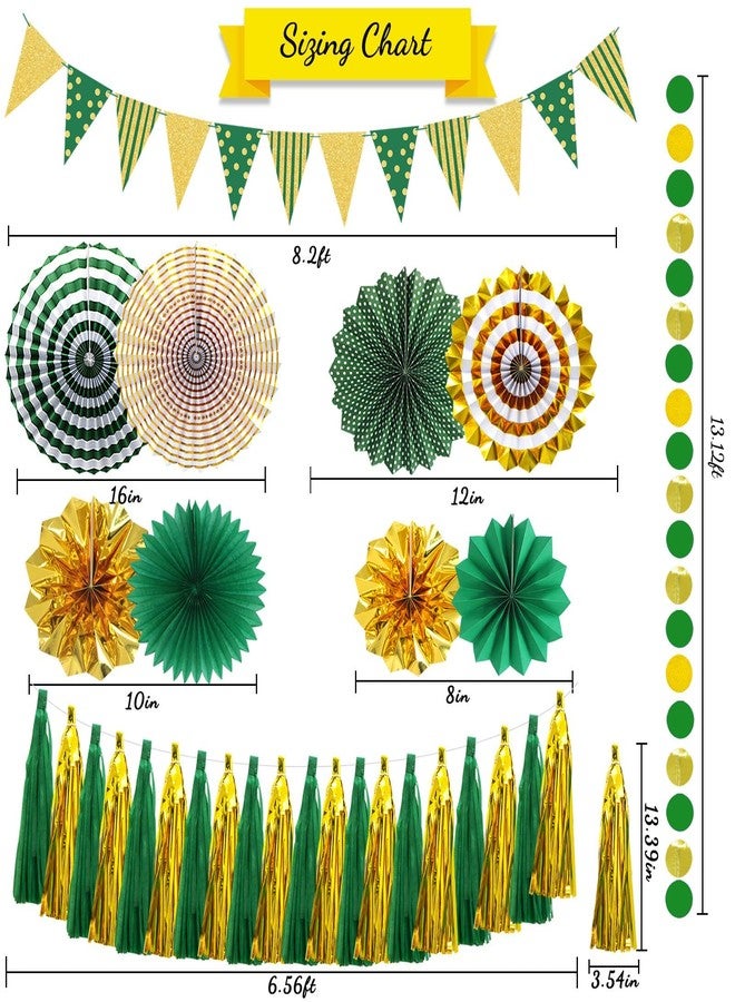 MEIDUO Paper Fans Party Decorations Glitter Paper Triangle Flag Pennant Banner Tassel Garland Circle Banners Party Supplies for Bachelorette, Birthday, Engagement Wedding, Baby Bridal Shower Green Gold - Image 3