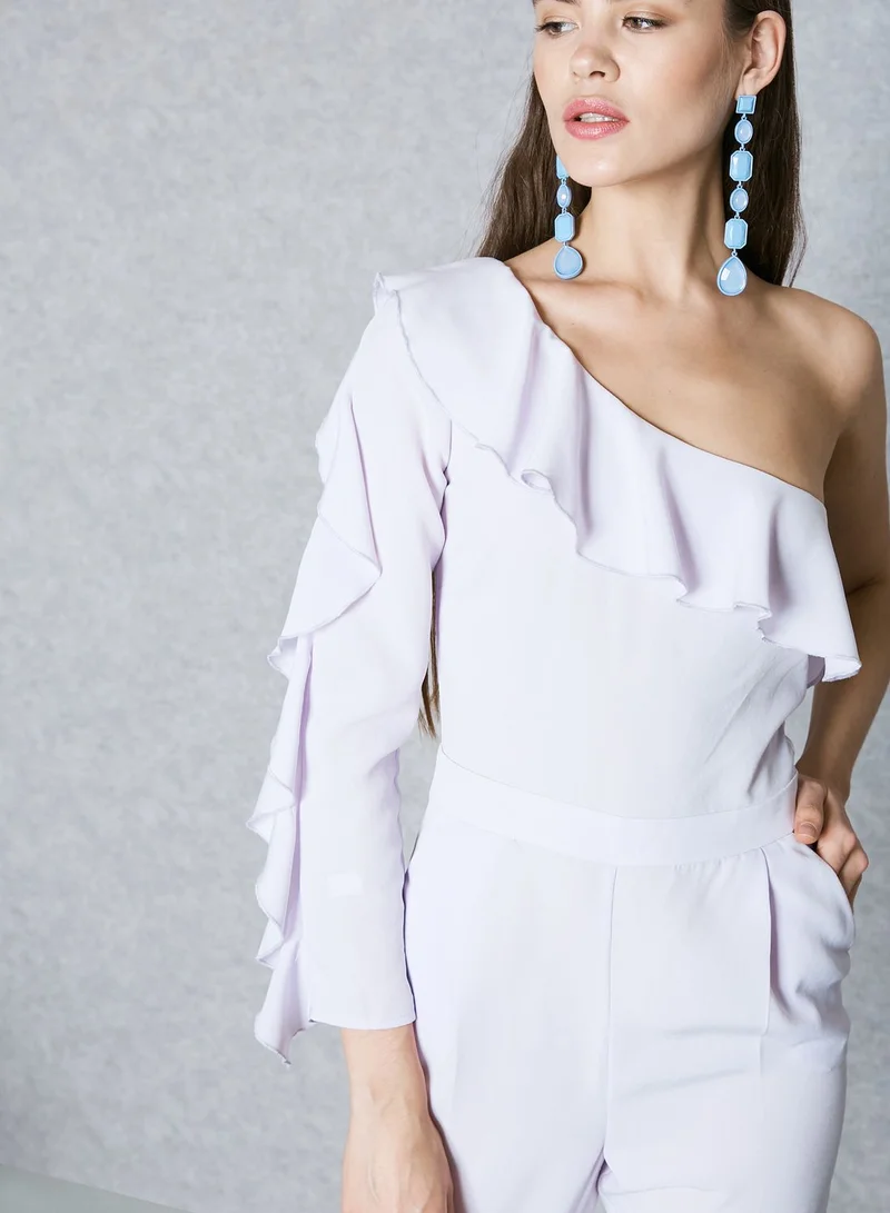 Miss Selfridge One Shoulder Ruffled Jumpsuit